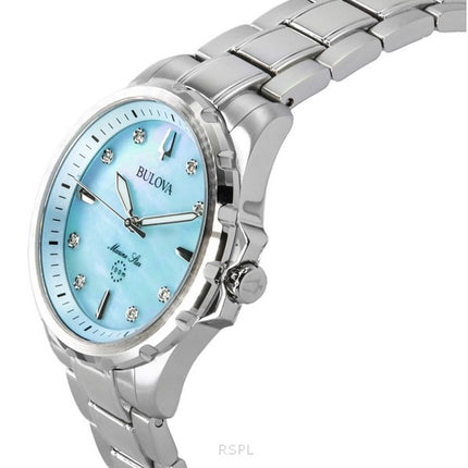 Bulova Marine Star Diamond Accents Stainless Steel Blue Mother Of Pearl Dial Quartz 96P248 100 Women's Watch