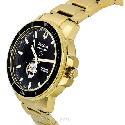 Bulova Marine Star Gold Tone Stainless Steel Black Dial Automatic Diver's 97A174 200M Men's Watch