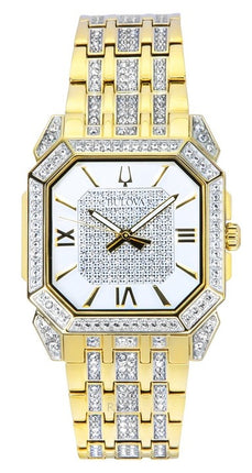 Bulova Octava Crystal Accents Gold Tone Stainless Steel Silver Dial Quartz 98A295 Men's Watch