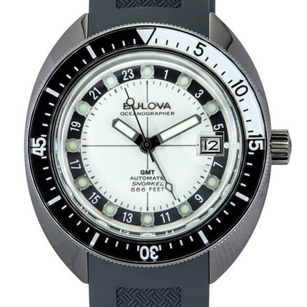 Bulova Oceanographer GMT PU Strap Full Lume White Dial Automatic Devil Diver's 98B407 200M Men's Watch