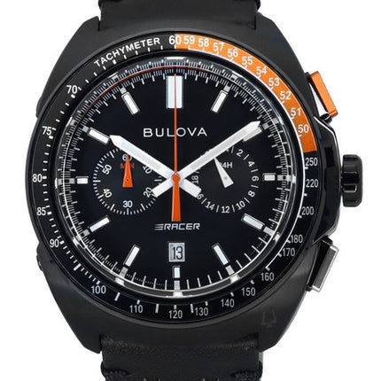 Bulova Racer Chronograph Leather Strap Black Dial Quartz 98B428 100M Men's Watch