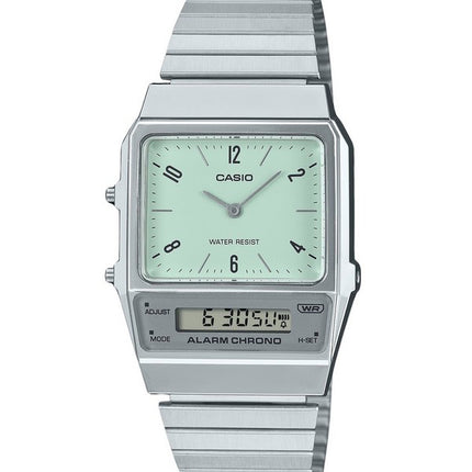 Casio Vintage Analog Digital Dual Time Stainless Steel Bracelet Green Dial Quartz AQ-800E-3A Unisex Watch