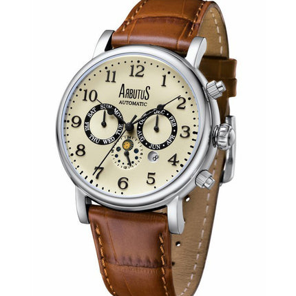 Arbutus Broadway Sun And Moon Phase Leather Strap Ivory Dial Automatic AR1711SIF Men's Watch