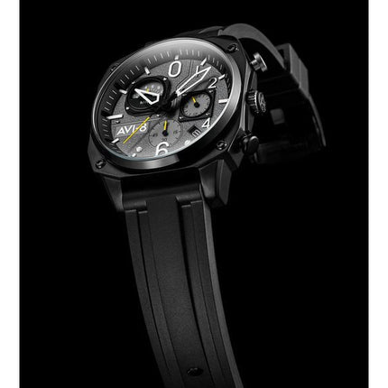 AVI-8 Hawker Hunter Retrograde Chronograph Tactical Black Rubber Strap Grey Dial Quartz AV-4052-R1 Men's Watch