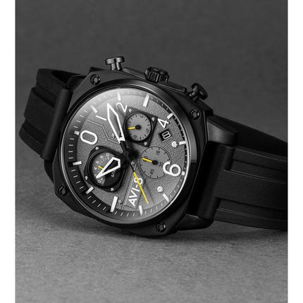 AVI-8 Hawker Hunter Retrograde Chronograph Tactical Black Rubber Strap Grey Dial Quartz AV-4052-R1 Men's Watch