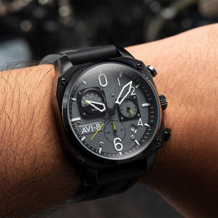 AVI-8 Hawker Hunter Retrograde Chronograph Tactical Black Rubber Strap Grey Dial Quartz AV-4052-R1 Men's Watch