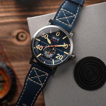 AVI-8 Dambuster Chadwick Meca-Quartz Cobalt Blue Leather Strap Blue Dial AV-4113-01 Men's Watch