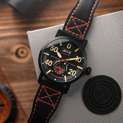 AVI-8 Dambuster Chadwick Meca-Quartz Coal Black Leather Strap Black Dial AV-4113-03 Men's Watch