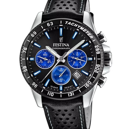 Festina Timeless Chronograph Leather Strap Black Dial Quartz F20561-6 100M Men's Watch