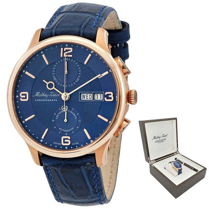 Mathey-Tissot Edmond Chronograph Limited Edition Leather Strap Blue Dial Automatic H1886CHATPBU Men's Watch With Gift Set