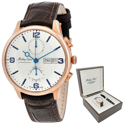 Mathey-Tissot Edmond Chronograph Limited Edition Leather Strap White Dial Automatic H1886CHATPI Men's Watch With Gift Set