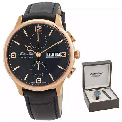 Mathey-Tissot Edmond Limited Edition Chronograph Leather Strap Black Dial Automatic H1886CHATPN Men's Watch With Gift Set
