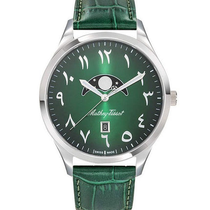 Mathey-Tissot Urban Moon Leather Strap Green Arabic Dial Quartz H411ALPEV Men's Watch