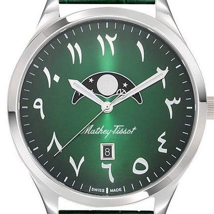 Mathey-Tissot Urban Moon Leather Strap Green Arabic Dial Quartz H411ALPEV Men's Watch