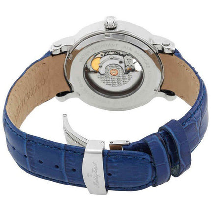 Mathey-Tissot Skeleton Genuine Leather Strap Blue Dial Automatic H7053ABU Men's Watch With Gift Set