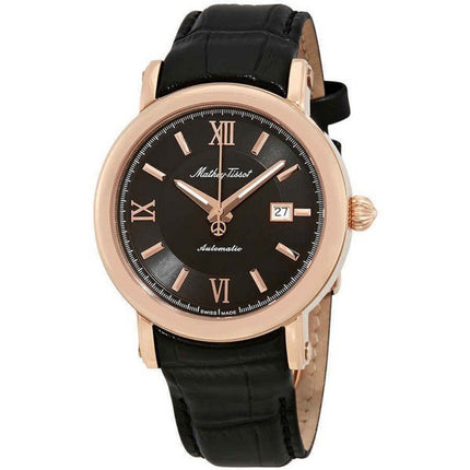 Mathey-Tissot Renaissance Genuine Leather Strap Black Dial Automatic H9030PN Men's Watch