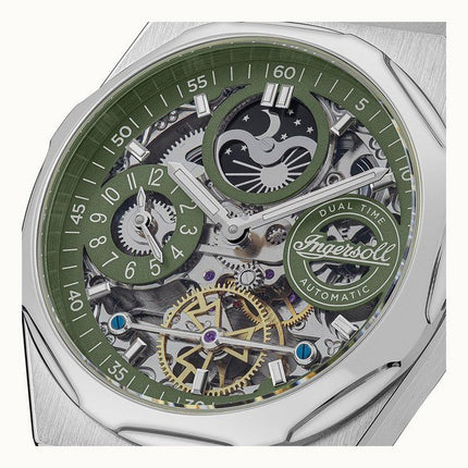 Ingersoll The Broadway Dual Time Green Skeleton Dial Automatic I12905 Men's Watch