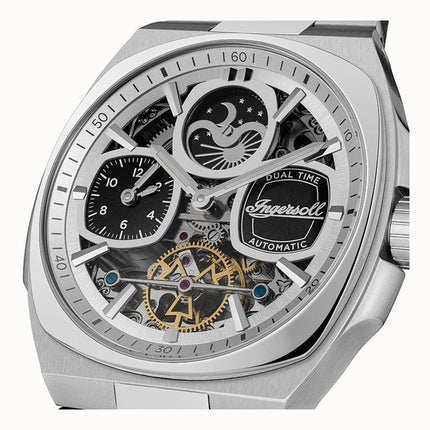 Ingersoll The Spirit Moon Phase Stainless Steel Silver Skeleton Dial Automatic I15802 Men's Watch