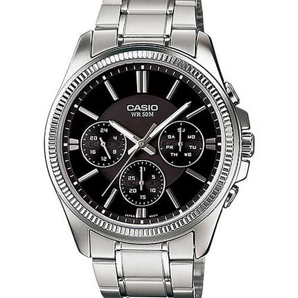 Casio Enticer Analog Stainless Steel Black Dial Quartz MTP-1375D-1AV Men's Watch