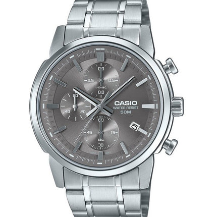 Casio Standard Analog Chronograph Stainless Steel Grey Dial Quartz MTP-E510D-8AV Men's Watch