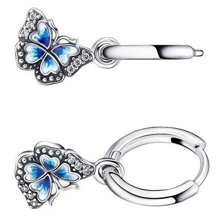 Pandora Blue Butterfly Hoop Earrings Sterling Silver 290778C01 For Women