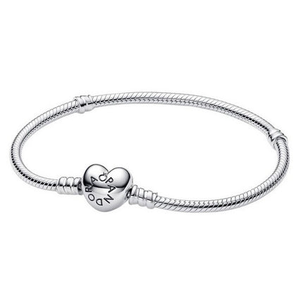 Pandora Moments Silver Bracelet With Heart Shaped Clasp 590719-17 For Women