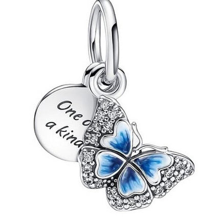 Pandora Blue Butterfly And Quote Double Dangle Charm 790757C01 For Women