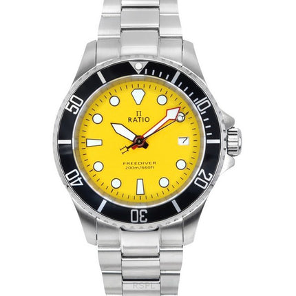 Ratio FreeDiver Sapphire Stainless Steel Yellow Dial Quartz RTF034 200M Men's Watch