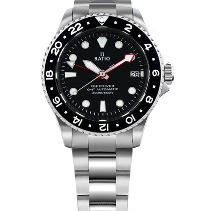 Ratio FreeDiver GMT Series Sapphire Stainless Steel Black Dial Automatic RTF051 200M Men's Watch