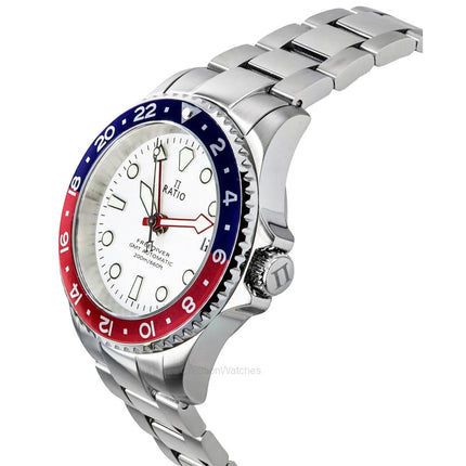 Ratio FreeDiver GMT Series Sapphire Stainless Steel White Dial Blue Red Pepsi Bezel Automatic RTF061 200M Men's Watch