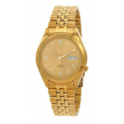 Seiko 5 Gold Tone Stainless Steel Gold Dial Automatic 21 Jewels SNKF90J1 Men's Watch