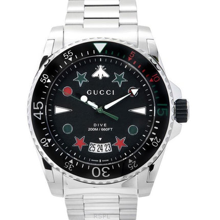 Gucci Dive Stainless Steel Black Dial Quartz Diver's YA136221 200M Men's Watch