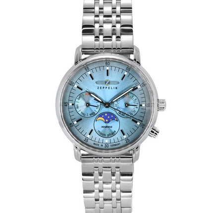 Zeppelin LZ14 Marine Moonphase Stainless Steel Ice Blue Dial Quartz 8637M3 Women's Watch